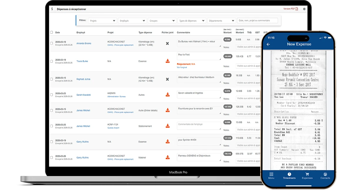 Aperçu du module de dépenses Comworker
