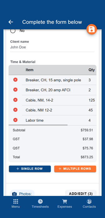 Material list