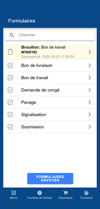 Liste des formulaires