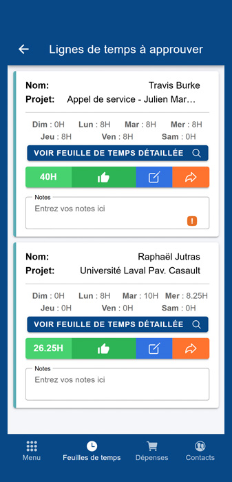 Lignes de temps à approuver