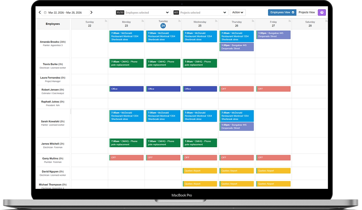 Aperçu du module d'horaire Comworker