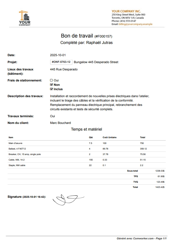 Formulaires & Bons de travail
